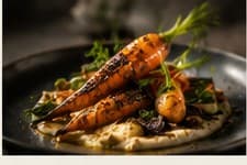 Roasted carrots on yoghurt with dukkah and herb oil