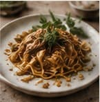 A plate of spaghetti with herbs
