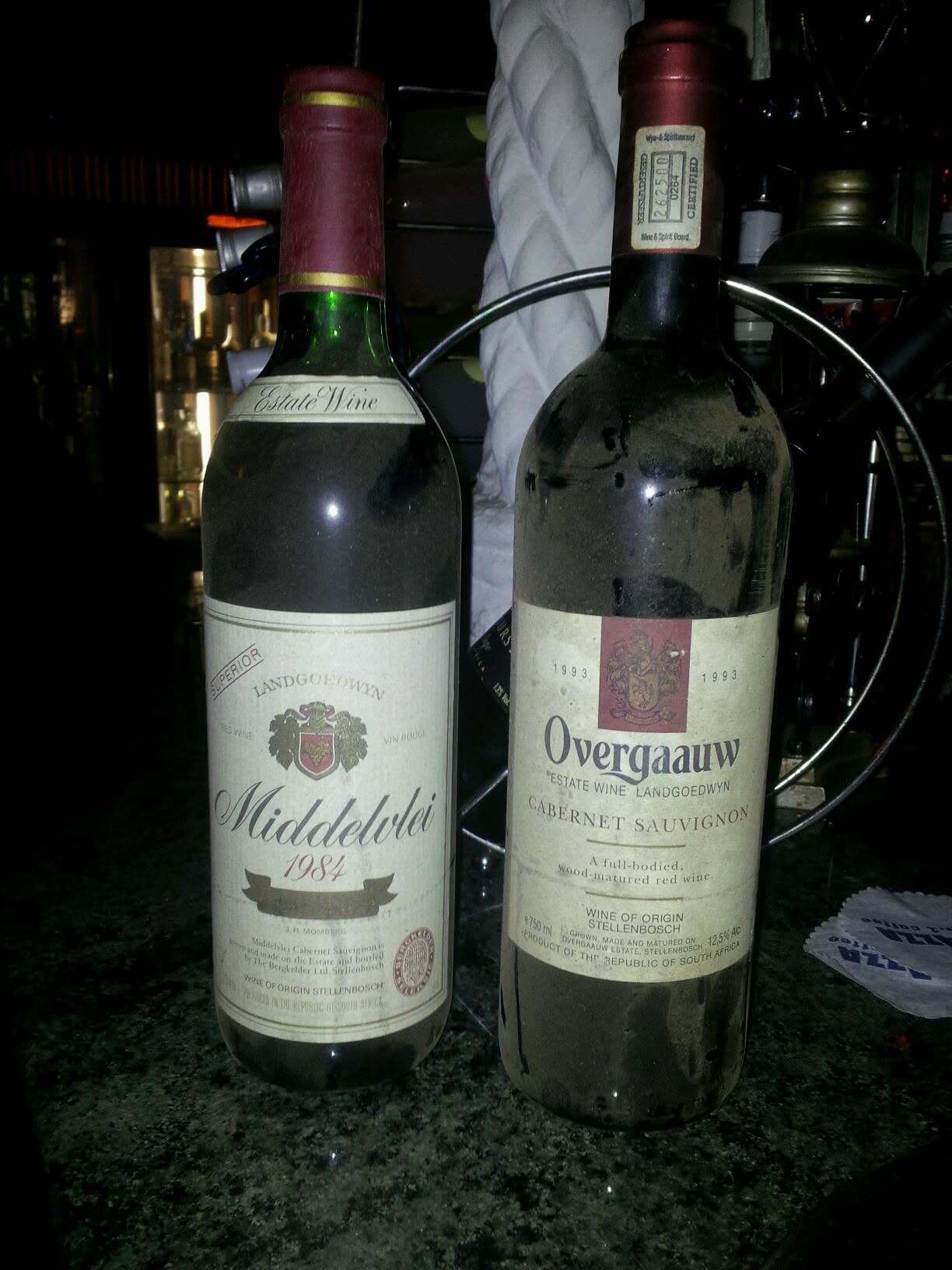 A 1981 Middelvlei and an old Overgaauw, dust still on the bottles